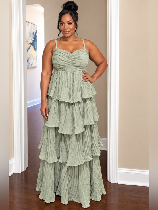 Dresses & Skirts - Tiered Ruffle Maxi Dress - Sage Green